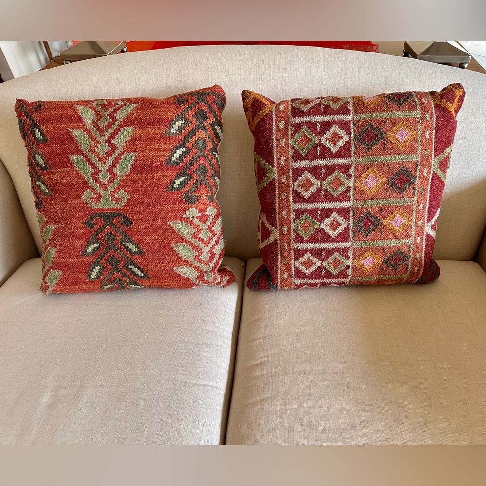 Oversized Grandinroad throw pillows with textural front **Both Pillows included*